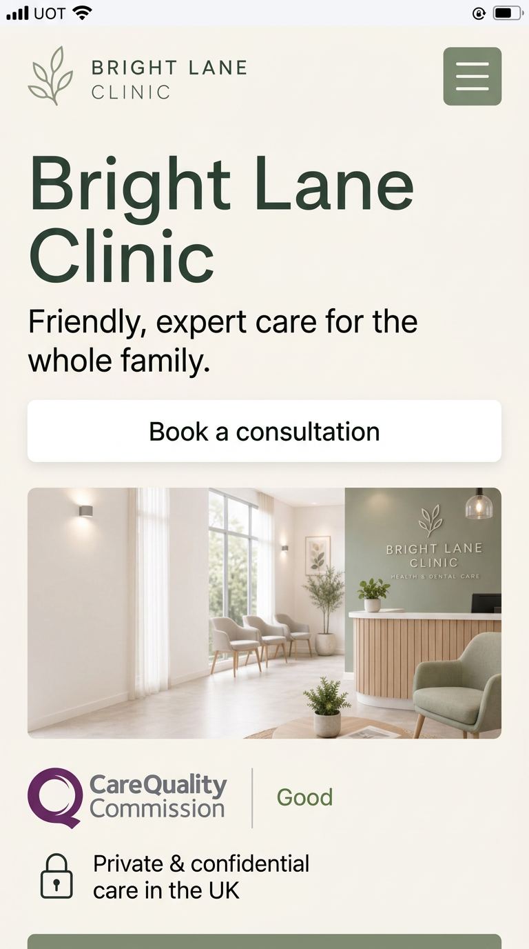 Bright Lane Clinic website shown on mobile