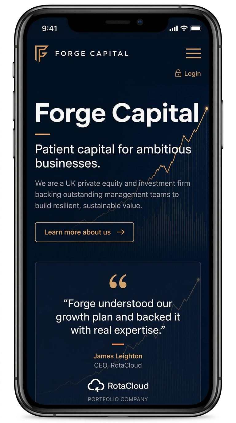 Forge Capital website shown on mobile
