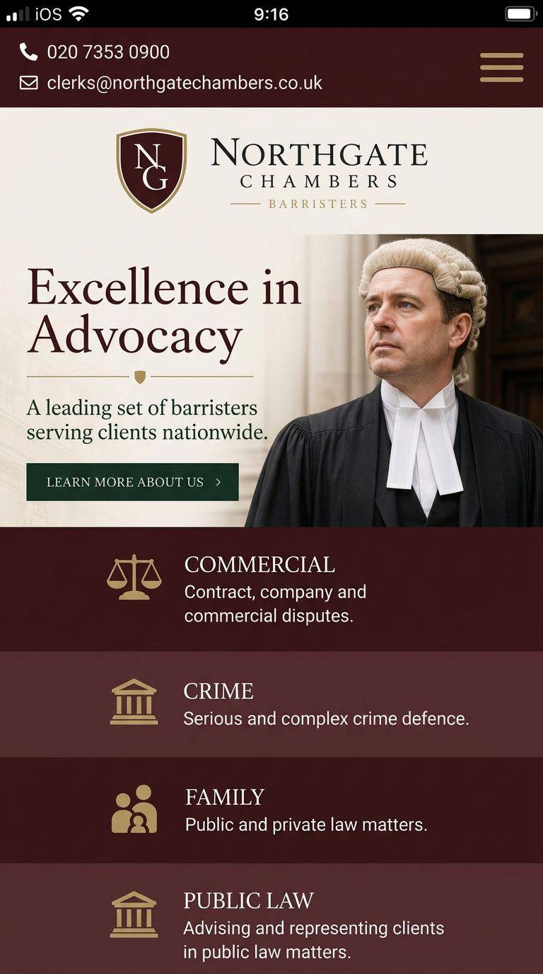 Northgate Chambers website shown on mobile