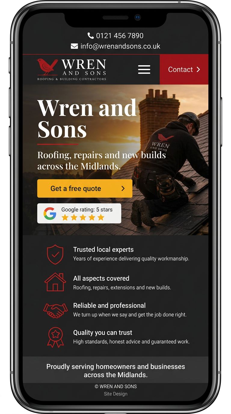 Wren & Sons website shown on mobile