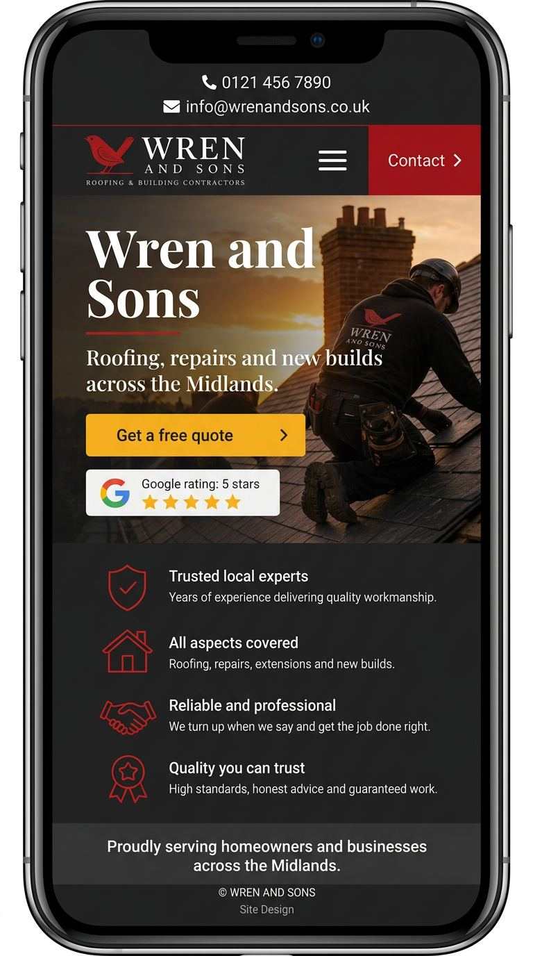 Wren & Sons website shown on mobile