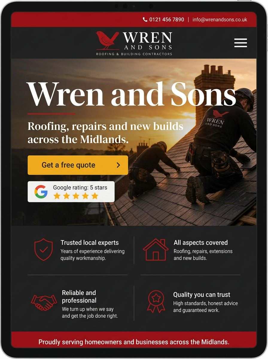 Wren & Sons website shown on tablet